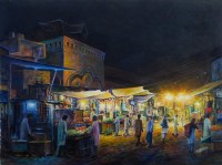 Hanif Shahzad, Empress market at night, 21 x 28 Inch, Oil on Canvas, AC-HNS-002